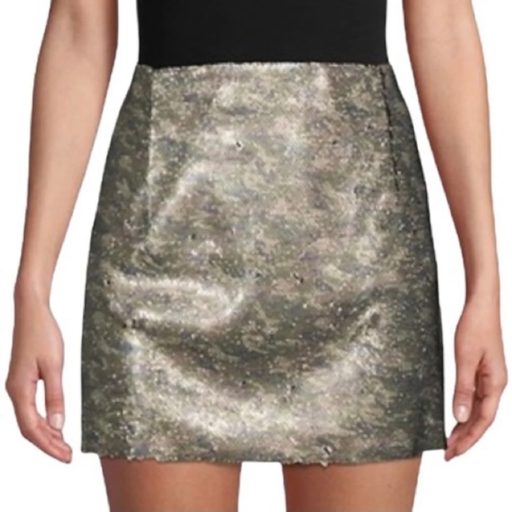 NEW FREE PEOPLE Skinny Sequin Miniskirt In Camo - Picture 6 of 7